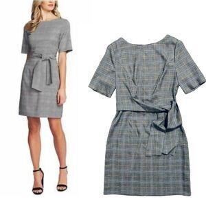 CECE NWT Short Sleeve Pop Plaid Tie Waist Dress 4